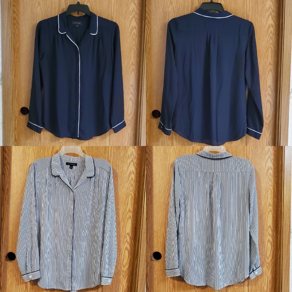 2 Banana Republic pj collared button up shirts LS  polyester size M
